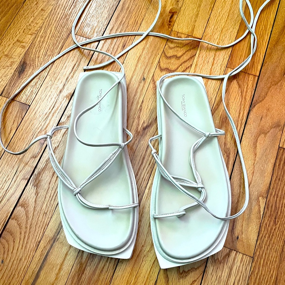 ☀️Tony Bianco Leather Tili Vanilla Gladiator chunky Asymmetrical Avant-garde 9